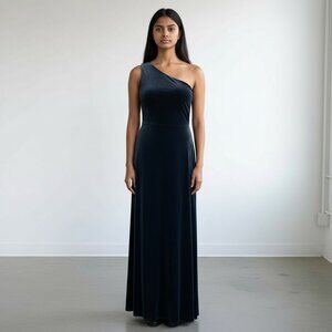 Jenny Yoo Size 00 Velvet One Shoulder Split Maxi Color French Blue Cybill Gown